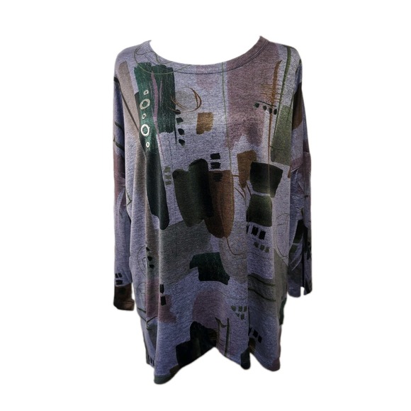 Jess & Jane Tops - Jess & Jane Geometric Bling Tunic Top Lagenlook Art Womans L Purple(1677)G